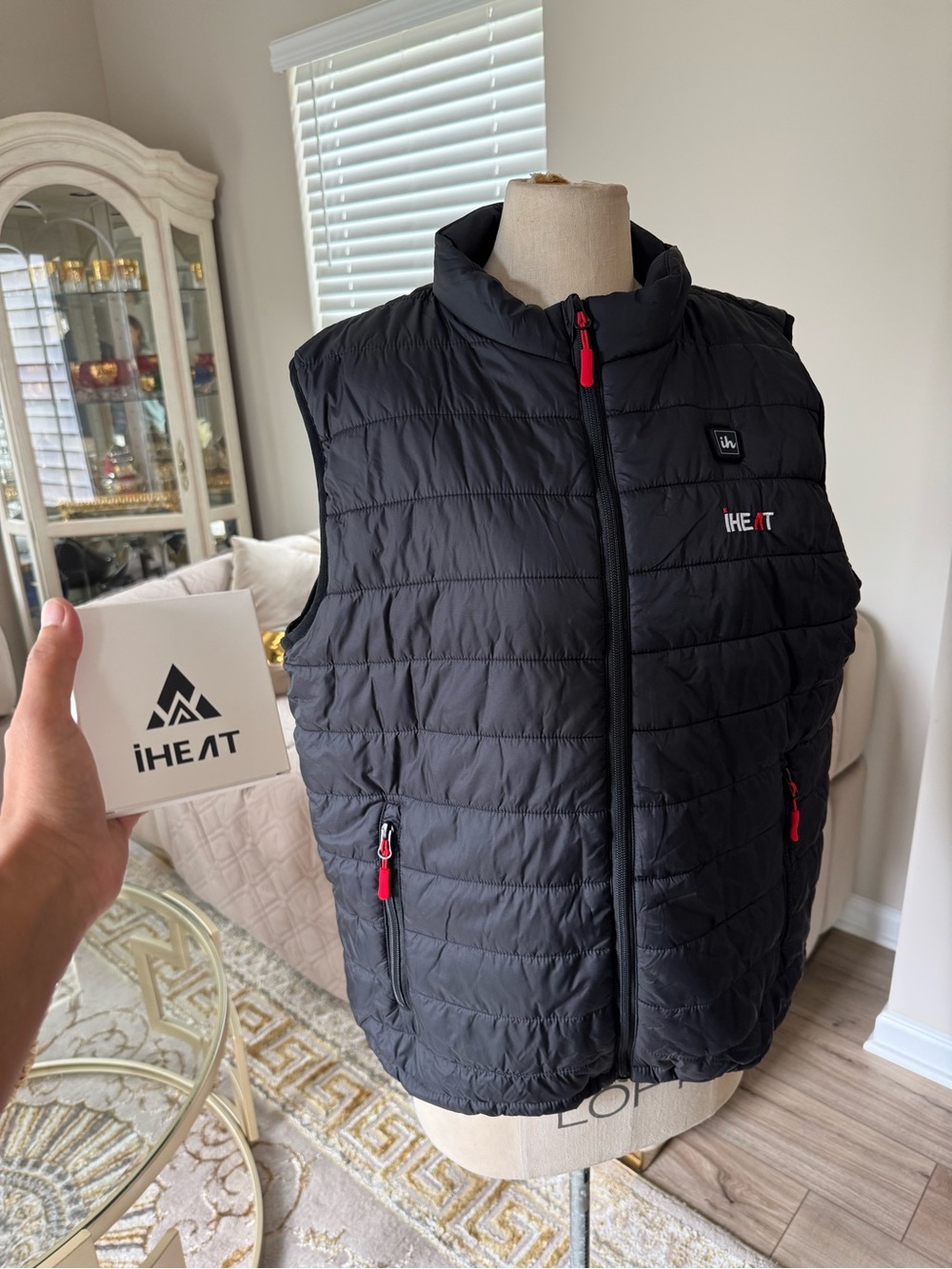 Men’s Black Heated Quilted Vest with Red Accents